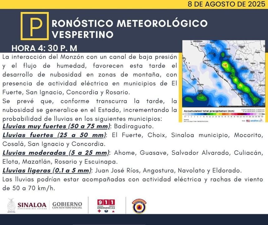 Pronóstico meteorológico vespertino: En el transcurso de la tarde y noche, se generalizará la nubosidad en el Estado, previéndos...