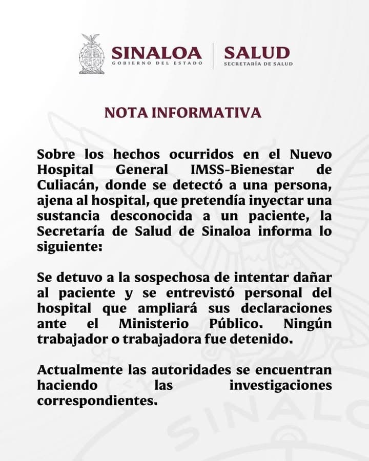 🚨Aclara la Secretaría de Salud de #Sinaloa; no hubo personal médico detenido durante el arresto de una mujer vestida de enfermer...