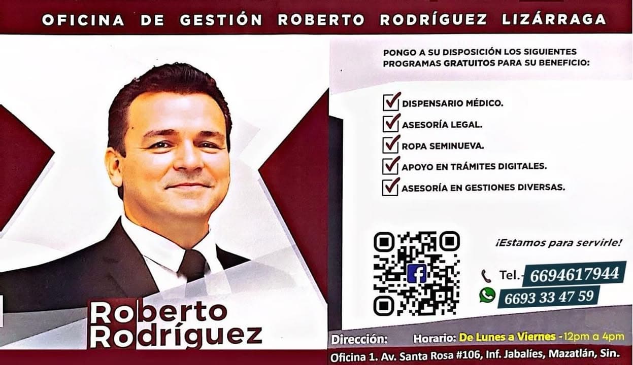 El líder social, Roberto Rodríguez Lizárraga, pone a su disposición los siguientes programas gratuitos: Dispensario Médico, ase...
