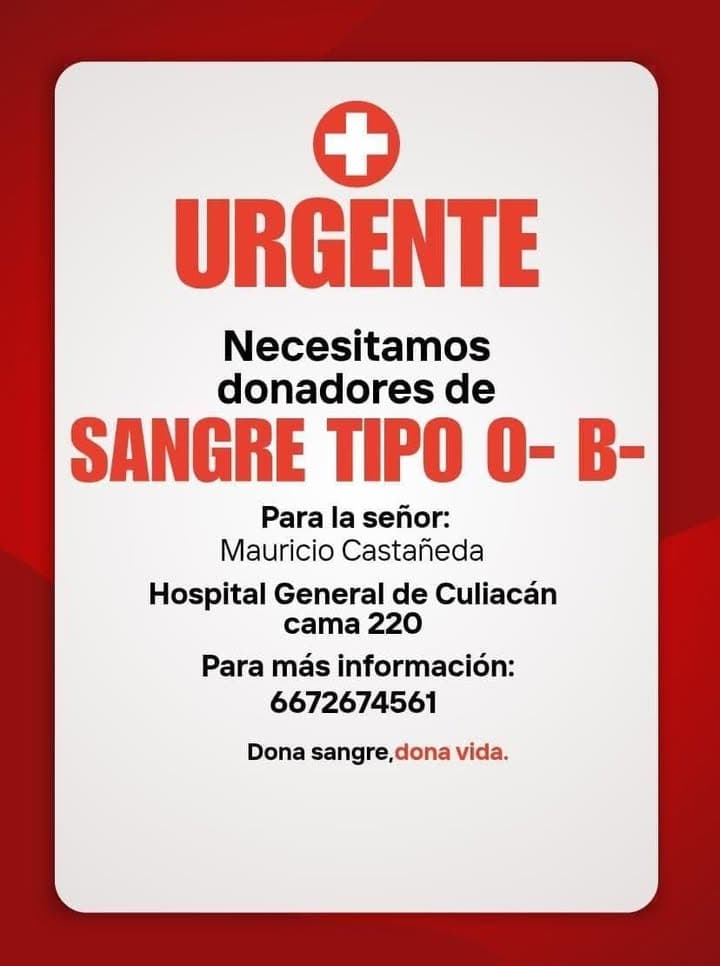 SE NECESITA URGENTEMENTE DONADORES DE SANGRE..